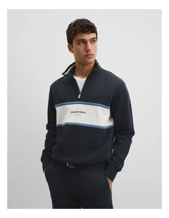 Australian Cotton Modern Logo Quarter Zip Sweat in Navy