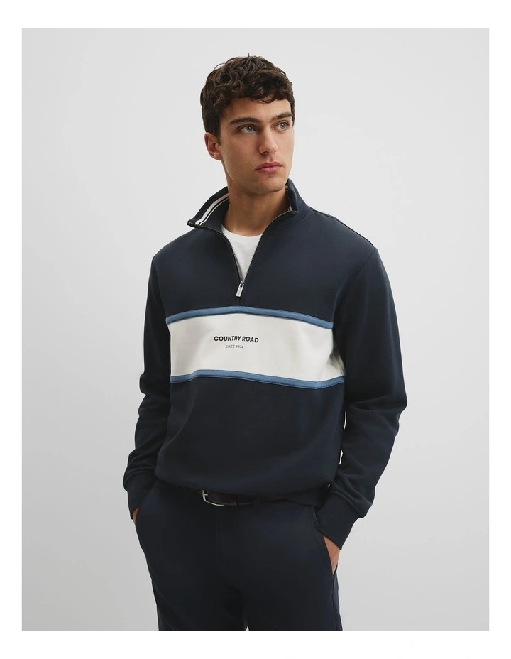 Australian Cotton Modern Logo Quarter Zip Sweat in Navy image 1
