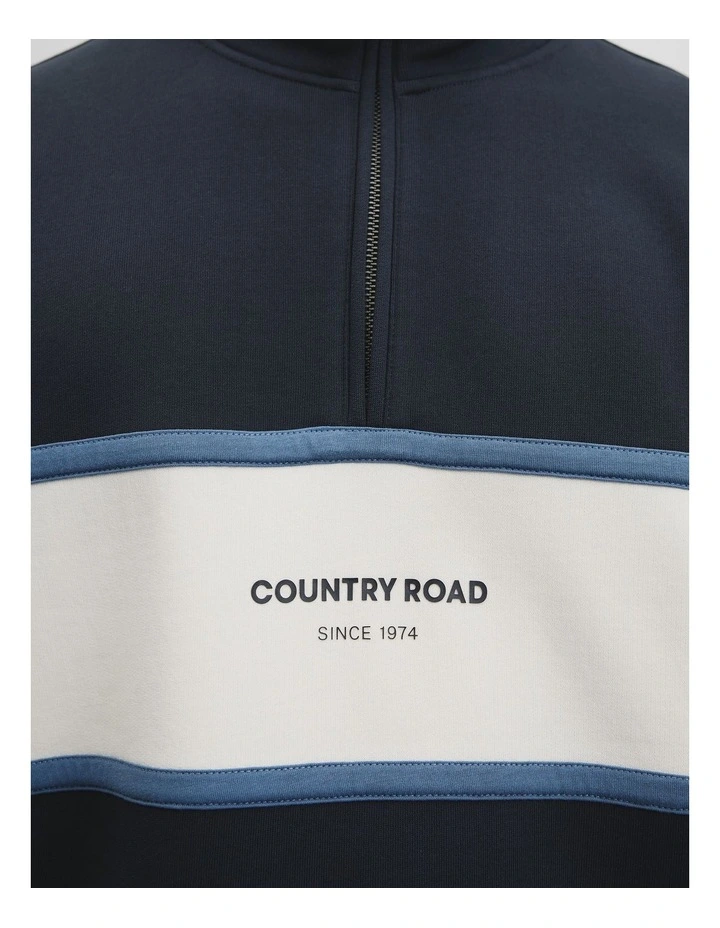 Australian Cotton Modern Logo Quarter Zip Sweat in Navy image 3