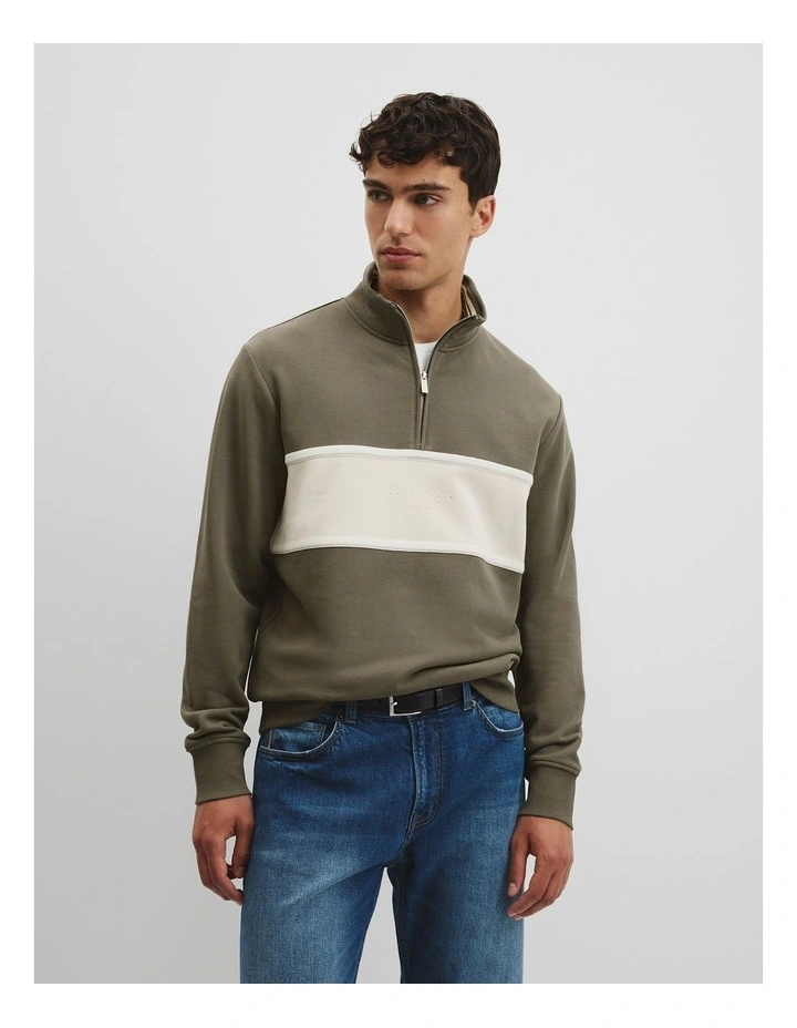 Australian Cotton Modern Logo Quarter Zip Sweat in Mushroom image 2