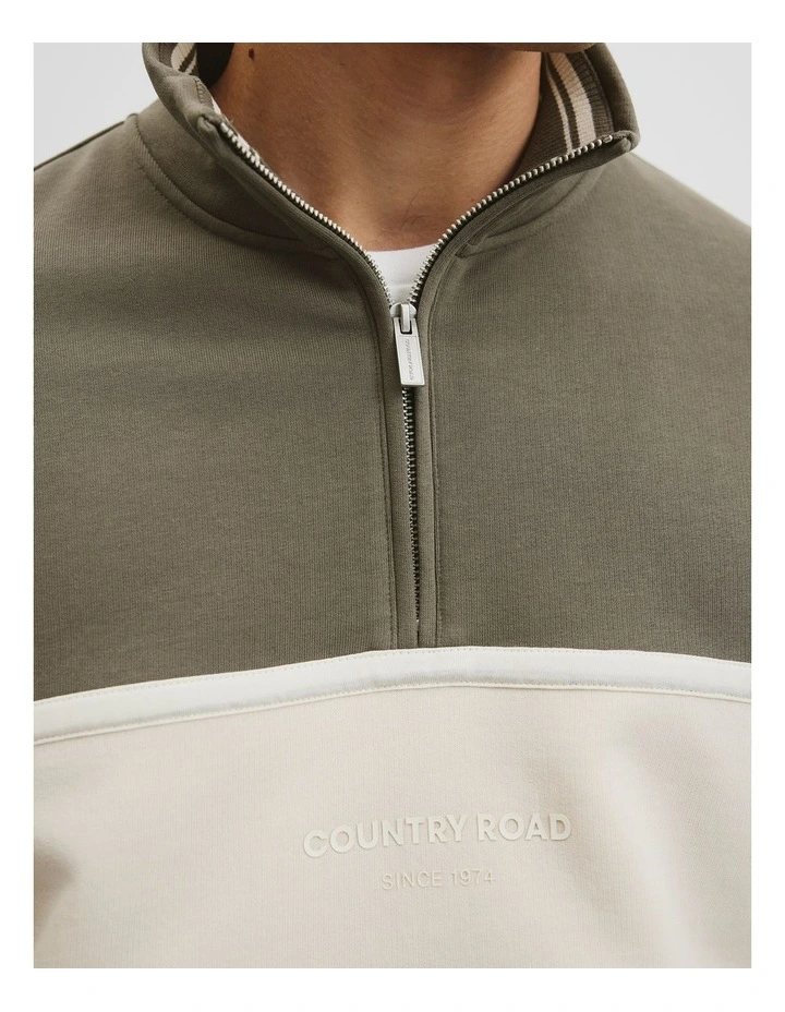 Australian Cotton Modern Logo Quarter Zip Sweat in Mushroom image 3