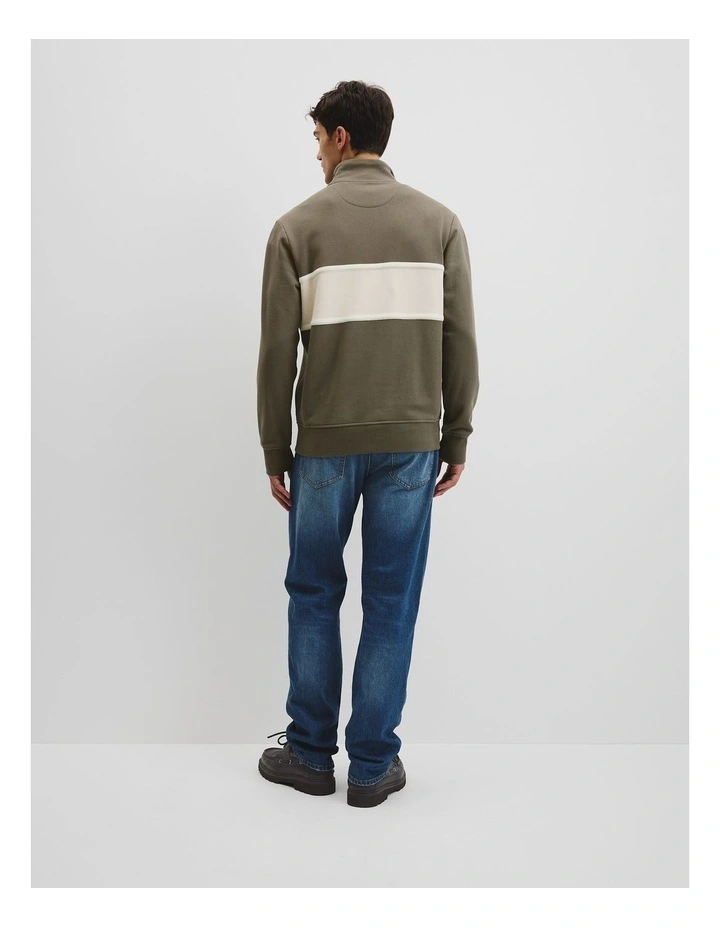 Australian Cotton Modern Logo Quarter Zip Sweat in Mushroom image 4