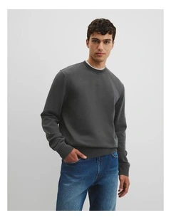 Australian Cotton Garment Dyed Crew Sweat in Charcoal