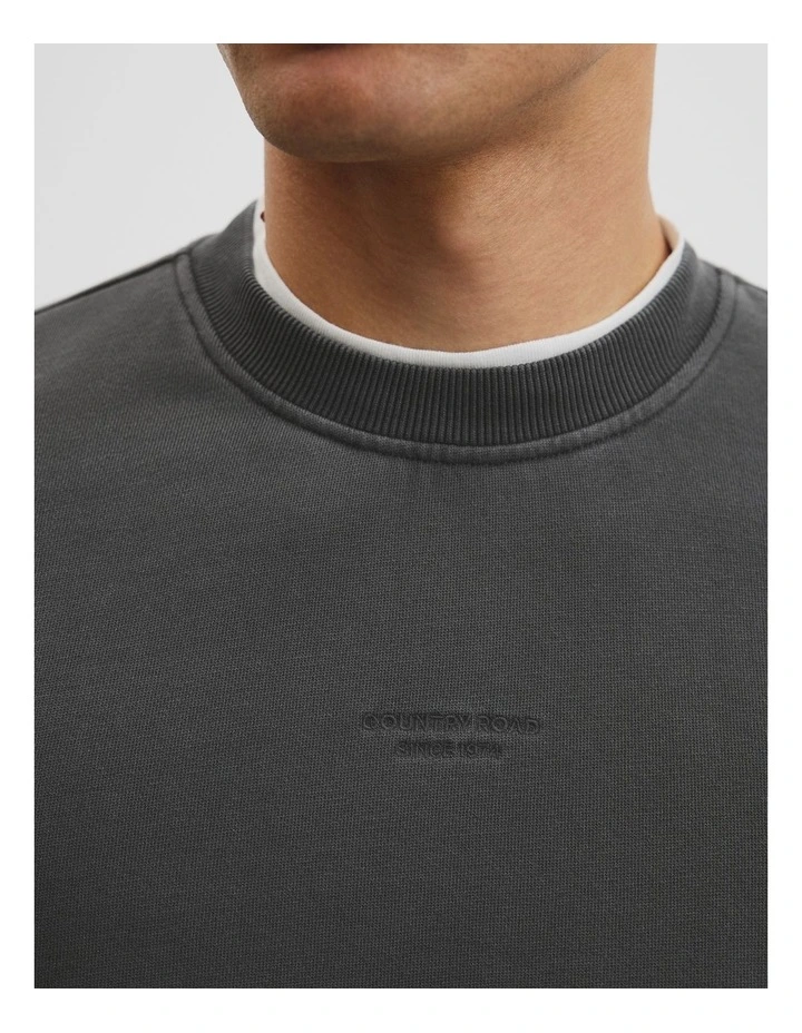 Australian Cotton Garment Dyed Crew Sweat in Charcoal image 3