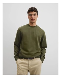 Australian Cotton Garment Dyed Crew Sweat in Woodland Green