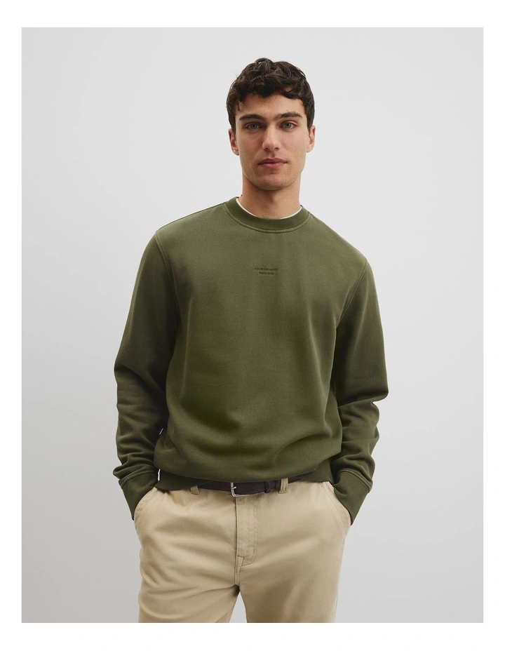 Australian Cotton Garment Dyed Crew Sweat in Woodland Green image 1