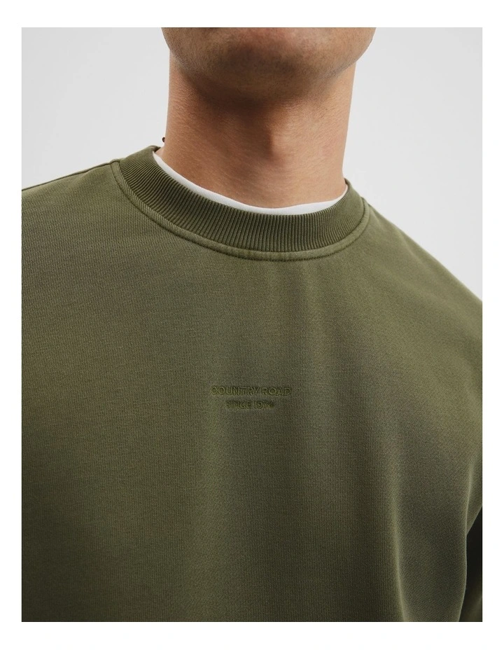 Australian Cotton Garment Dyed Crew Sweat in Woodland Green image 3