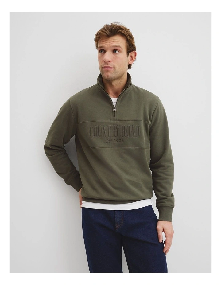 Australian Cotton Half Zip Heritage Sweat in River Gum image 1