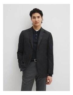 Regular Fit Herringbone Wool Jacket in Charcoal