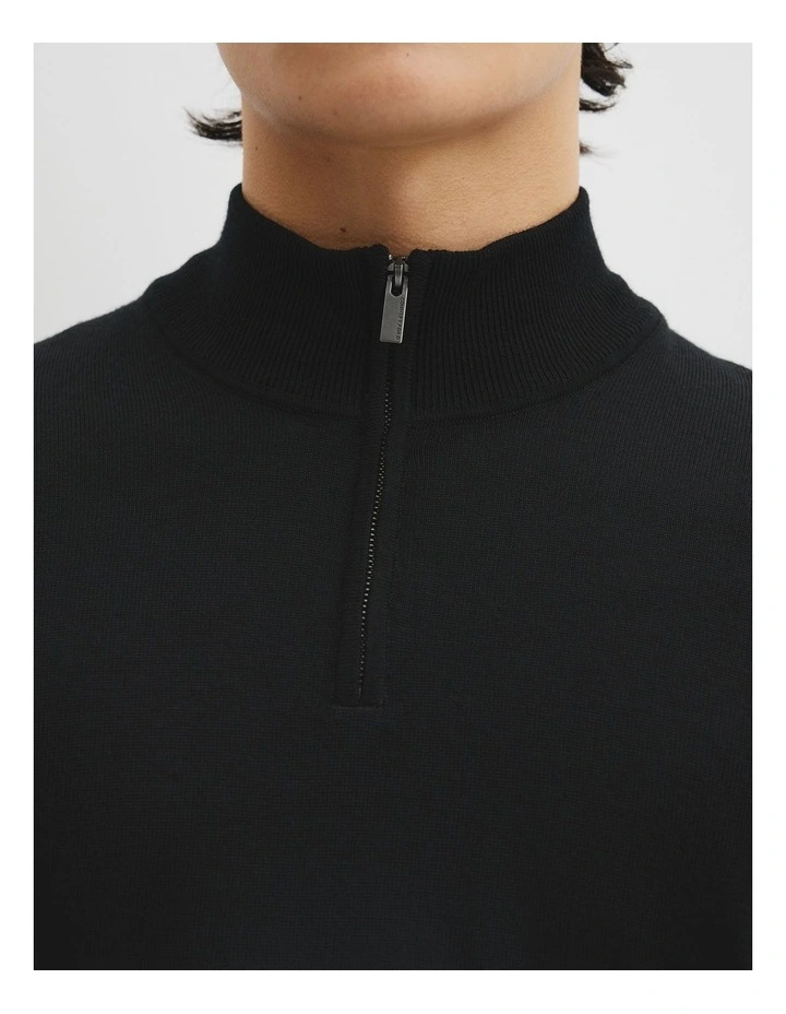 Australian Merino Long Sleeve Vam Hald Zip Knit in Black image 2