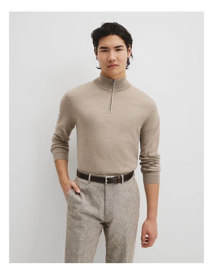 Australian Merino Long Sleeve Vam Hald Zip Knit in Walnut Melange image 1