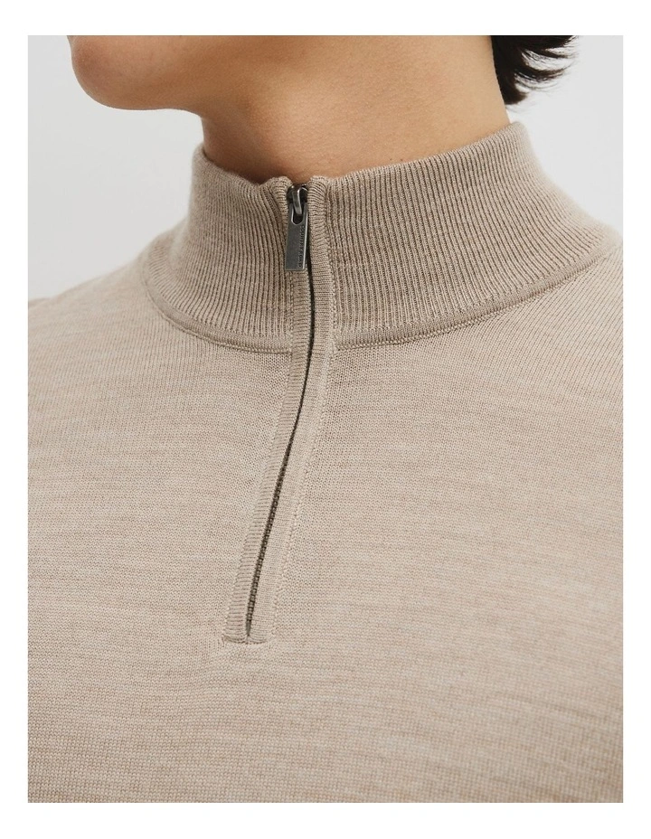 Australian Merino Long Sleeve Vam Hald Zip Knit in Walnut Melange image 2