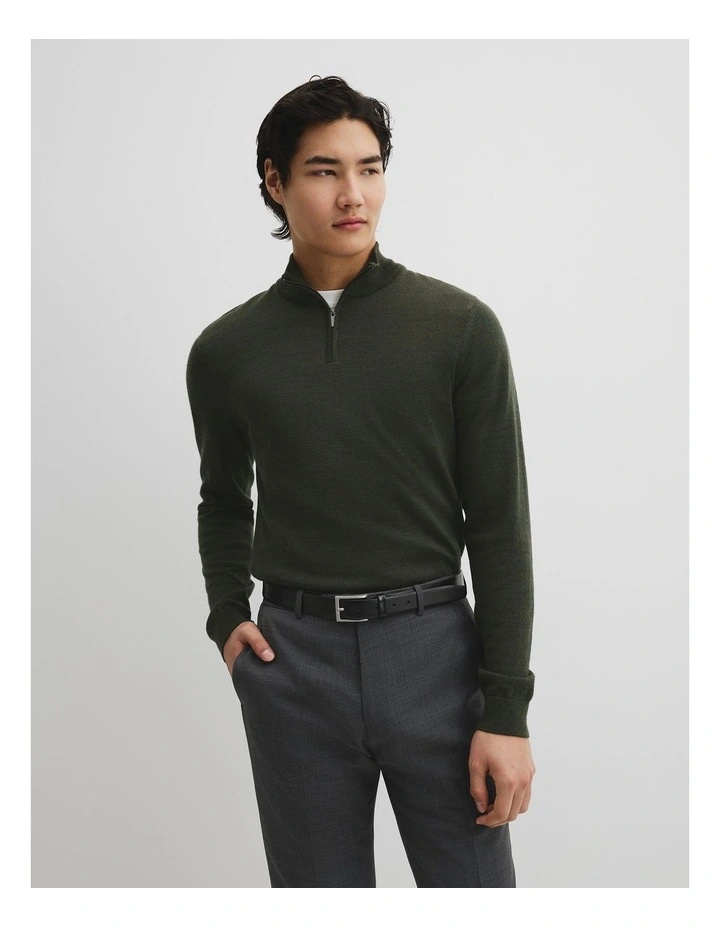 Australian Merino Long Sleeve Vam Hald Zip Knit in Willow Melange image 2