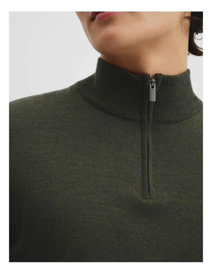 Australian Merino Long Sleeve Vam Hald Zip Knit in Willow Melange image 3