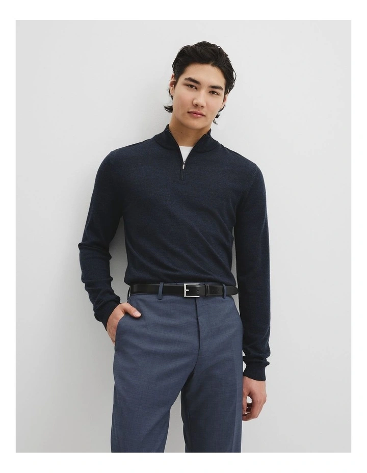 Australian Merino Long Sleeve Vam Hald Zip Knit in Navy Melange image 1