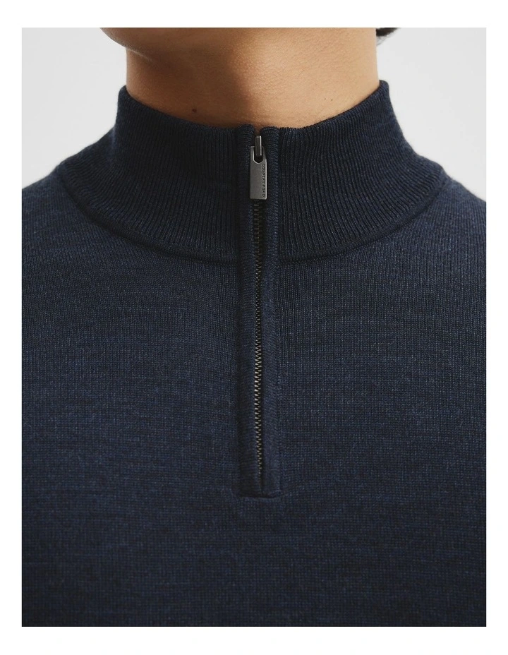 Australian Merino Long Sleeve Vam Hald Zip Knit in Navy Melange image 2