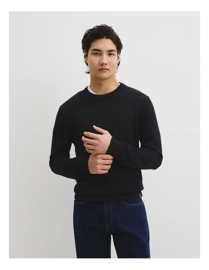 Australian Good Earth Cotton Crew Neck Knit in Black image 1