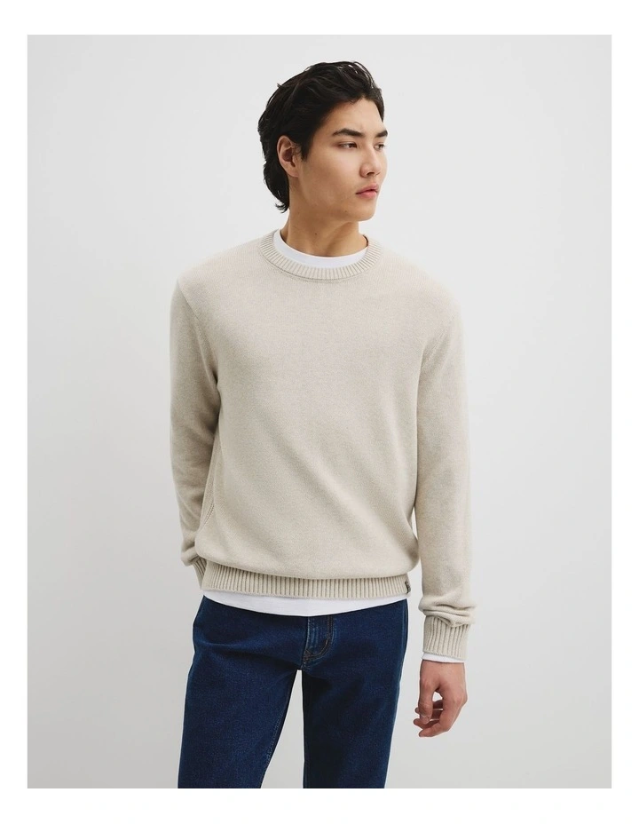 Australian Good Earth Cotton Crew Neck Knit in Barley image 1