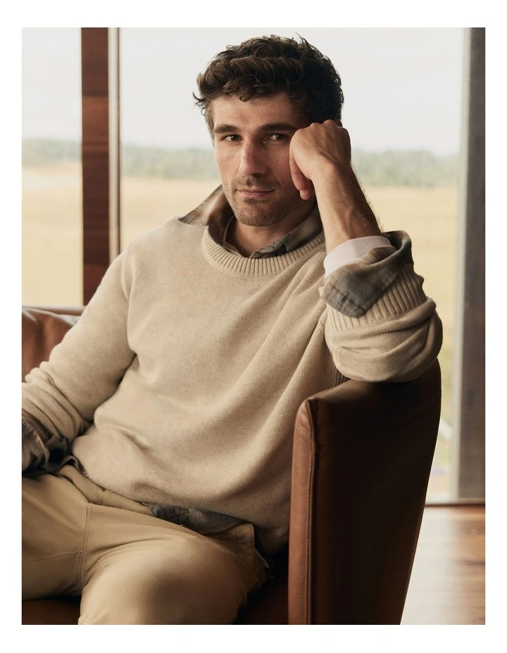 Australian Good Earth Cotton Crew Neck Knit in Barley image 2