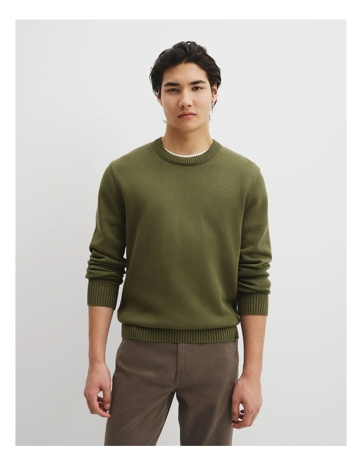 Australian Good Earth Cotton Crew Neck Knit in Wattle Green image 1