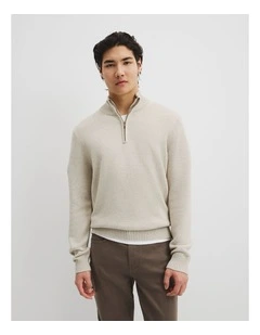 Good Earth Cotton Half Zip Knit in Barley