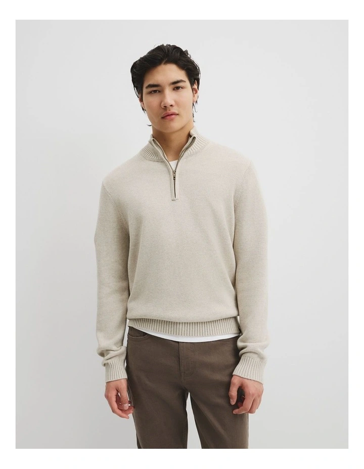 Good Earth Cotton Half Zip Knit in Barley image 1
