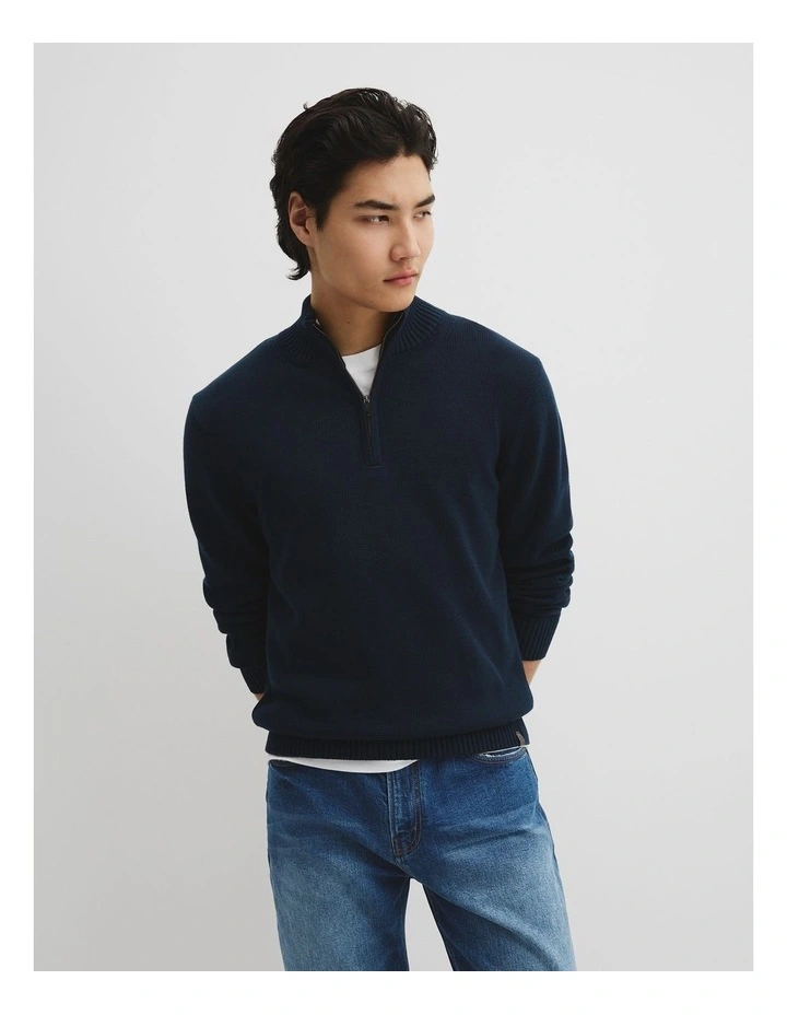 Good Earth Cotton Half Zip Knit in Navy image 1