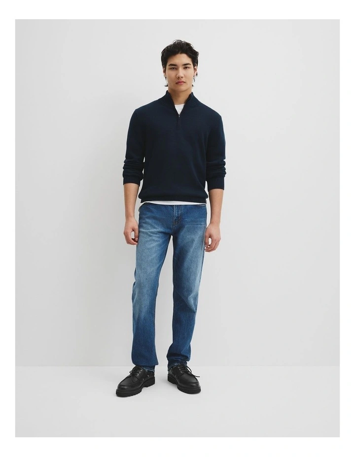 Good Earth Cotton Half Zip Knit in Navy image 2