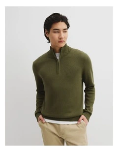 Good Earth Cotton Half Zip Knit in Wattle Green