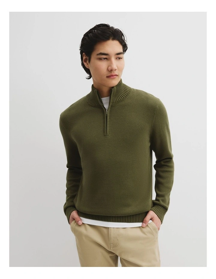 Good Earth Cotton Half Zip Knit in Wattle Green image 1