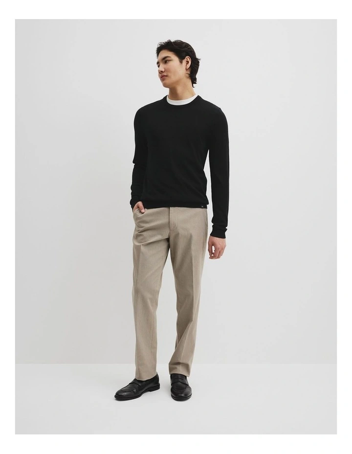 Australian Merino Wool Long Sleeve Crew Neck Knit in Black image 2