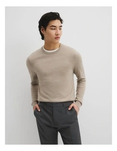 Australian Merino Wool Long Sleeve Crew Neck Knit in Walnut Melange