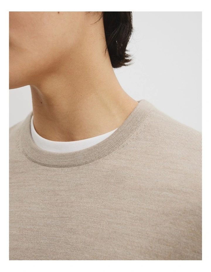 Australian Merino Wool Long Sleeve Crew Neck Knit in Walnut Melange image 2