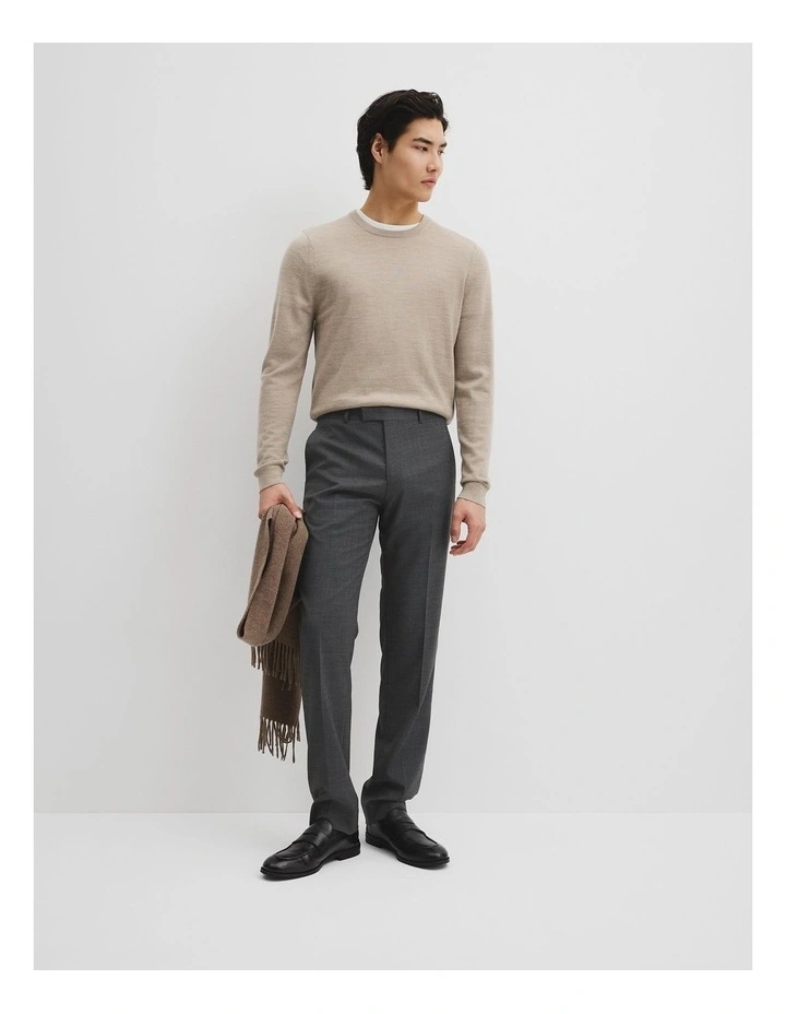 Australian Merino Wool Long Sleeve Crew Neck Knit in Walnut Melange image 3