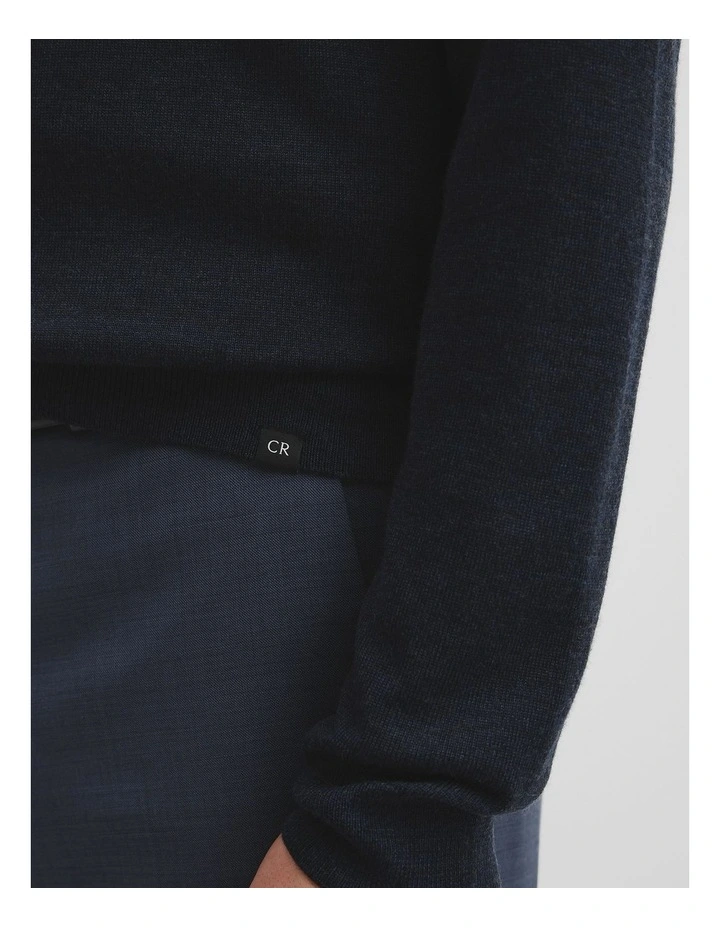 Australian Merino Wool Long Sleeve Crew Neck Knit in Navy Melange image 2