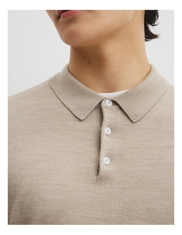 Australian Merino Long Sleeve Am Button Polo Knit in Walnut Melange image 2