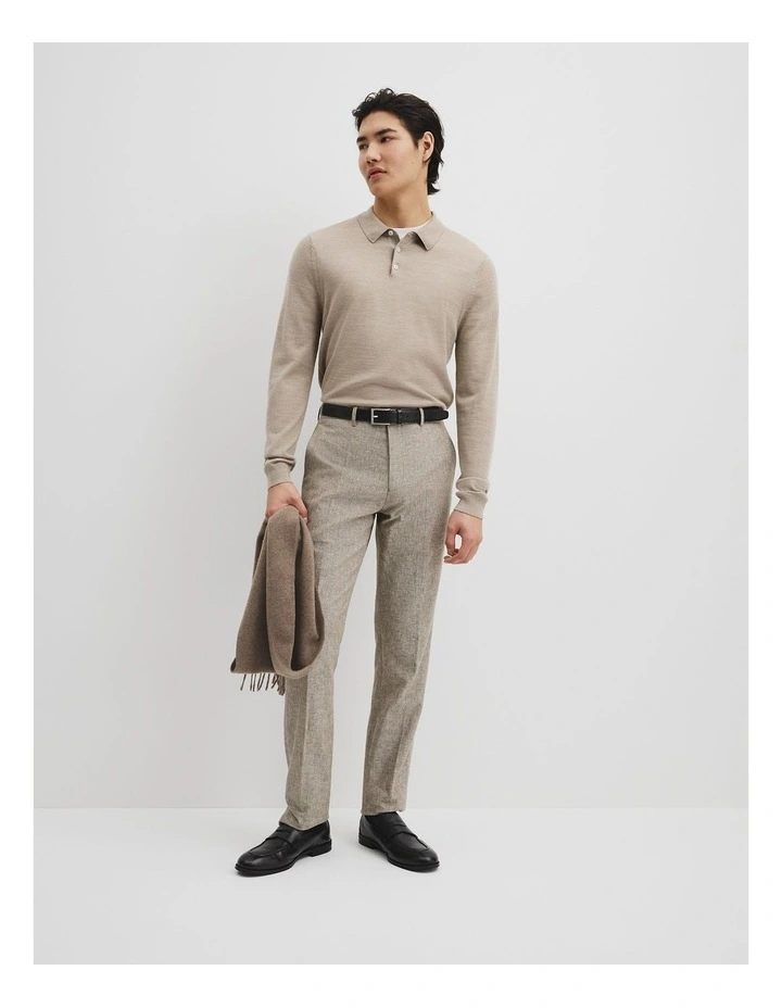 Australian Merino Long Sleeve Am Button Polo Knit in Walnut Melange image 3