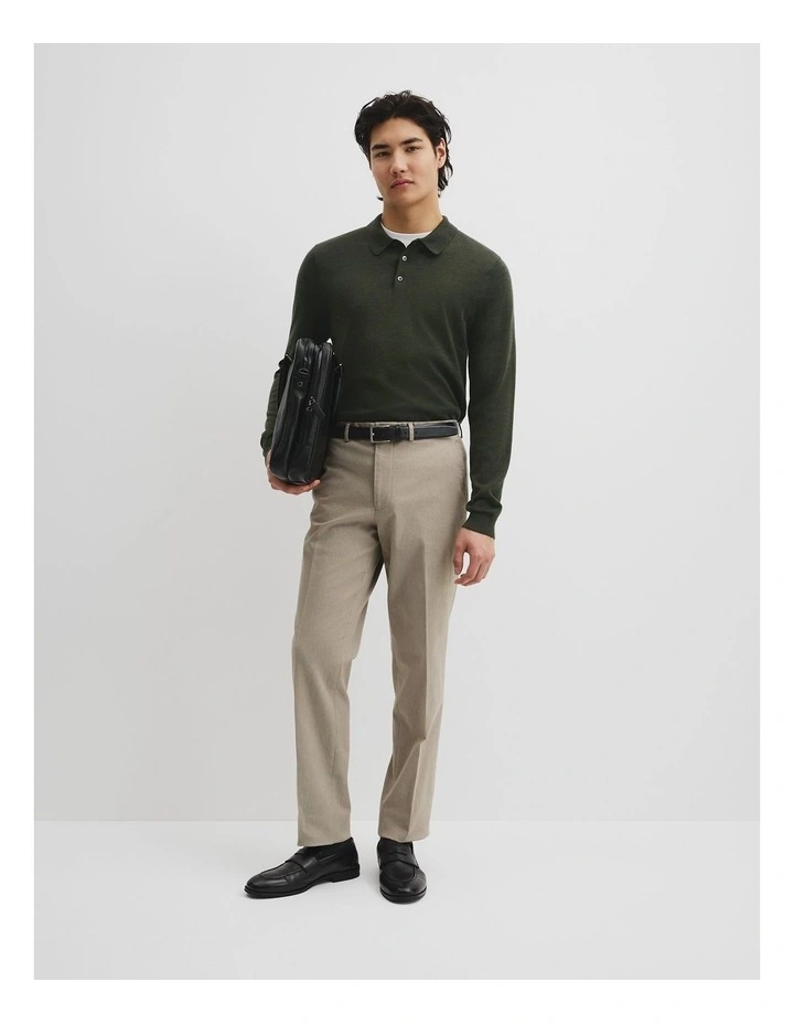 Australian Merino Long Sleeve Am Button Polo Knit in Willow Melange image 4