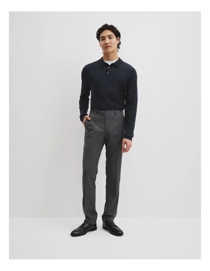 Australian Merino Long Sleeve Am Button Polo Knit in Navy Melange image 3