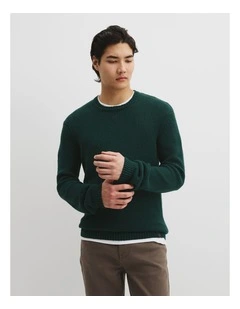 Long Sleeve Cotton Crew Neck Knit in Pine