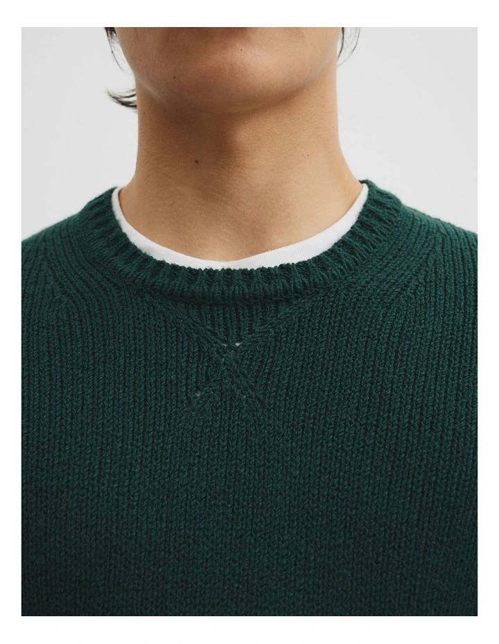 Long Sleeve Cotton Crew Neck Knit in Pine image 3