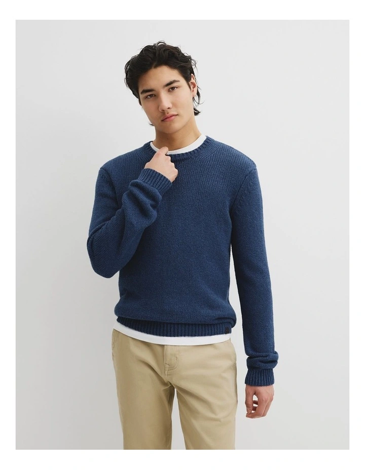 Long Sleeve Cotton Crew Neck Knit in Blueprint image 1