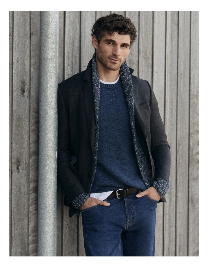 Long Sleeve Cotton Crew Neck Knit in Blueprint image 2