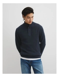 Workwear Australian Cotton Funnel Neck Knit in Midnight Navy