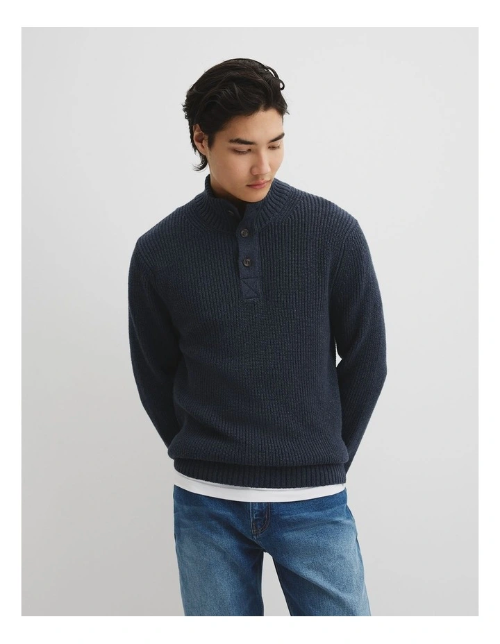 Workwear Australian Cotton Funnel Neck Knit in Midnight Navy image 1