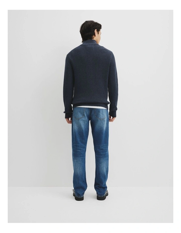 Workwear Australian Cotton Funnel Neck Knit in Midnight Navy image 5