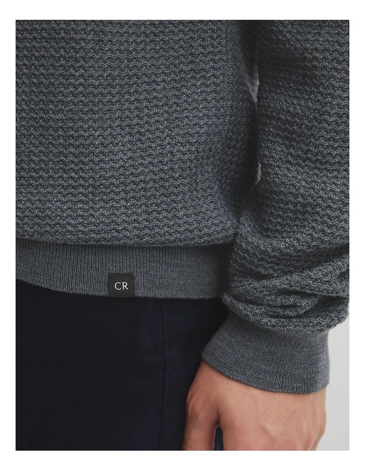 Australian Merino Wool Textured Crew Knit in Midnight Navy image 3