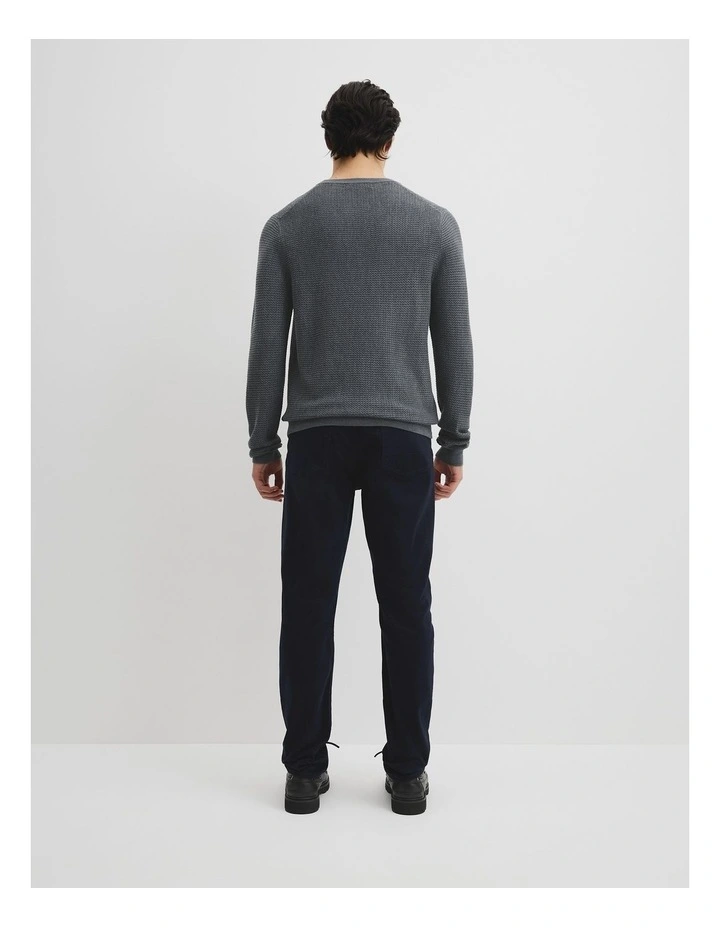 Australian Merino Wool Textured Crew Knit in Midnight Navy image 5