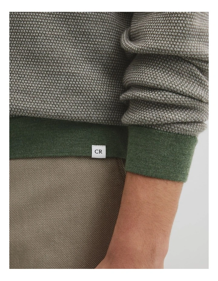 Australian Merino Wool Jacquard Crew Neck Knit in Woodland Green image 3