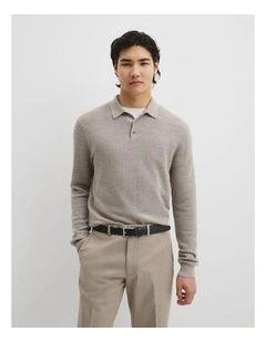 Australian Merino Wool Textured Polo Knit in Fog